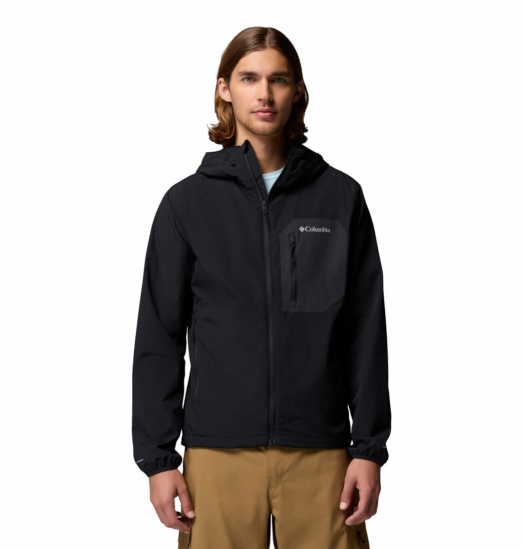 Columbia Mens Tall Heights III Hooded Softshell in black, front model view