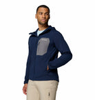 Columbia Mens Tall Heights III Hooded Softshell in Collegiate Navy, angled front model view