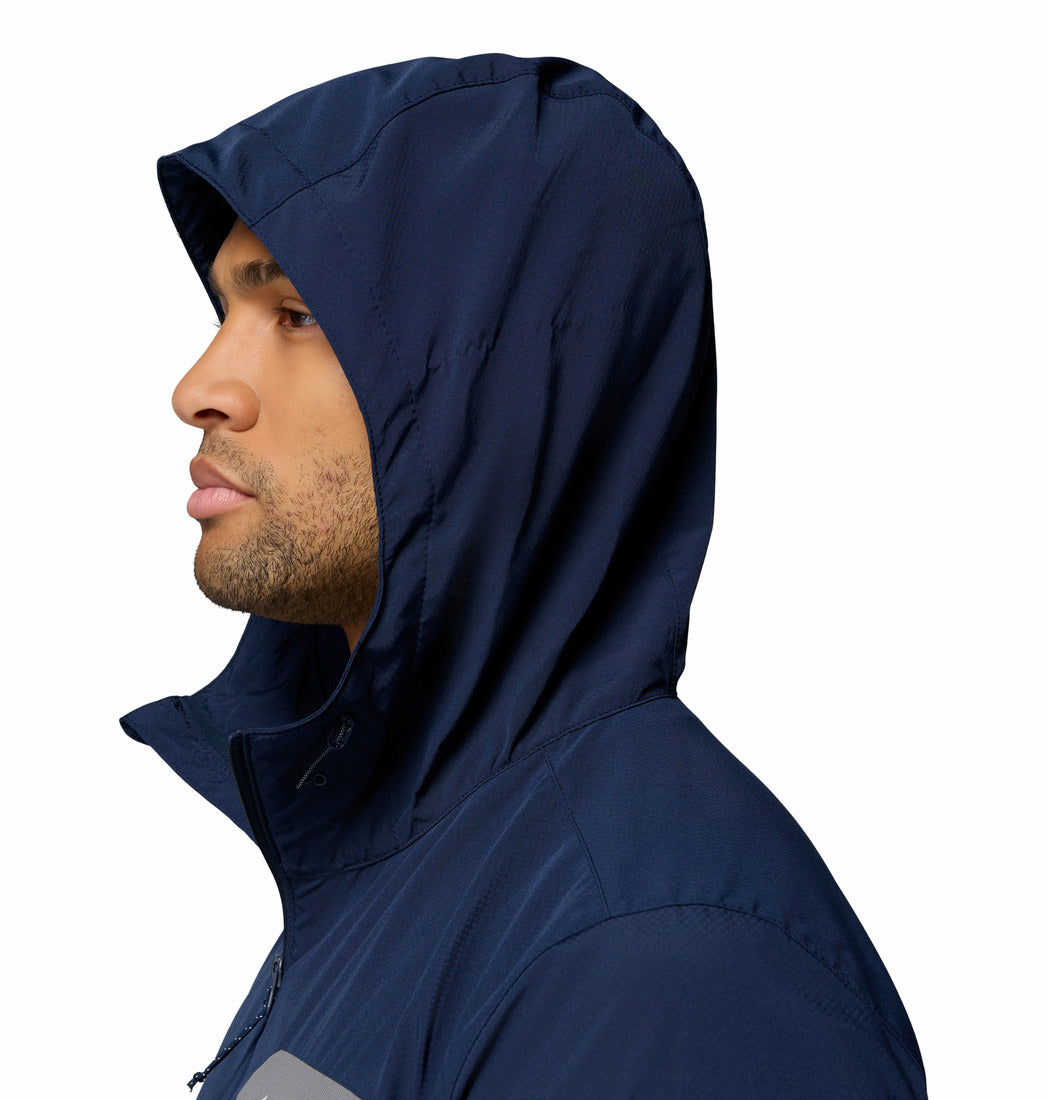 Columbia Mens Tall Heights III Hooded Softshell in Collegiate Navy, hood side detail