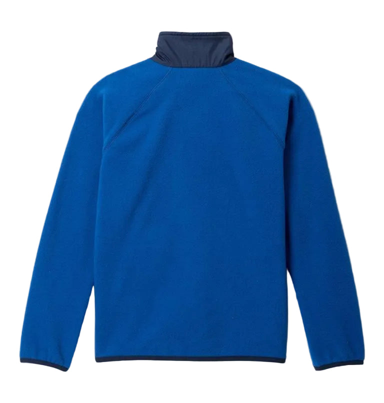 Blue boys youths fleece jacket with Columbia logo on a white background back view
