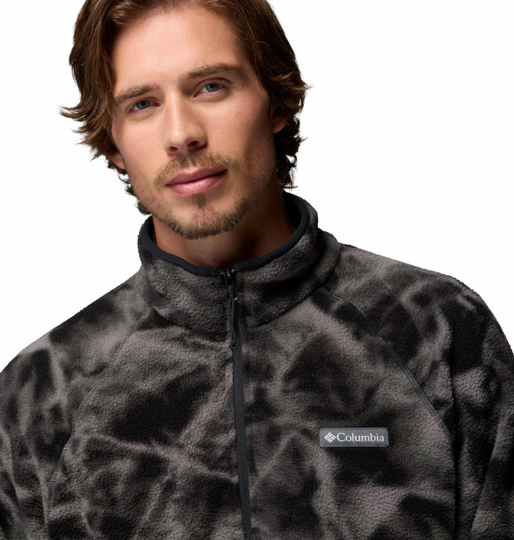 Columbia Timber Crest MTR fleece printed half-zip in Black Icypeaks, logo and collar detail