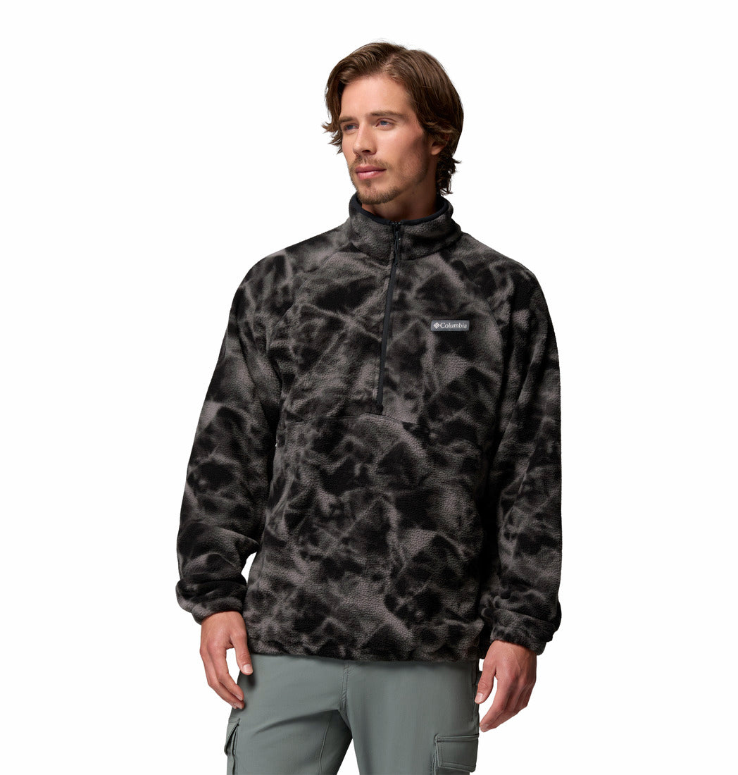 Columbia Timber Crest MTR fleece printed half-zip in Black Icypeaks, front model view