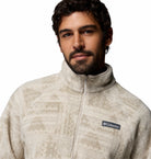 Columbia Timber Crest MTR fleece printed half zip in Dark Stone Geo, logo and collar detail