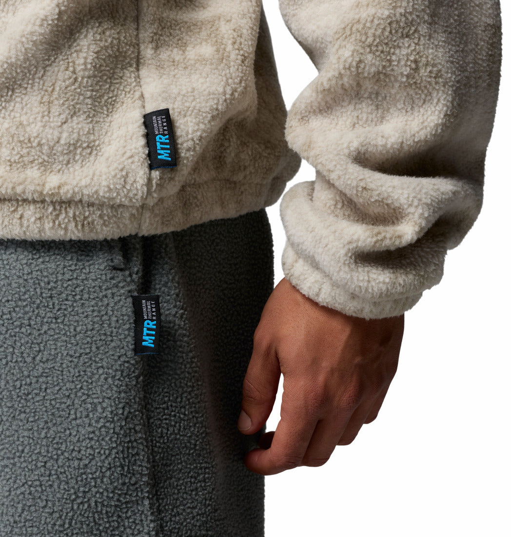 Columbia Timber Crest MTR fleece printed half zip in Dark Stone Geo, fabric and hem tag detail