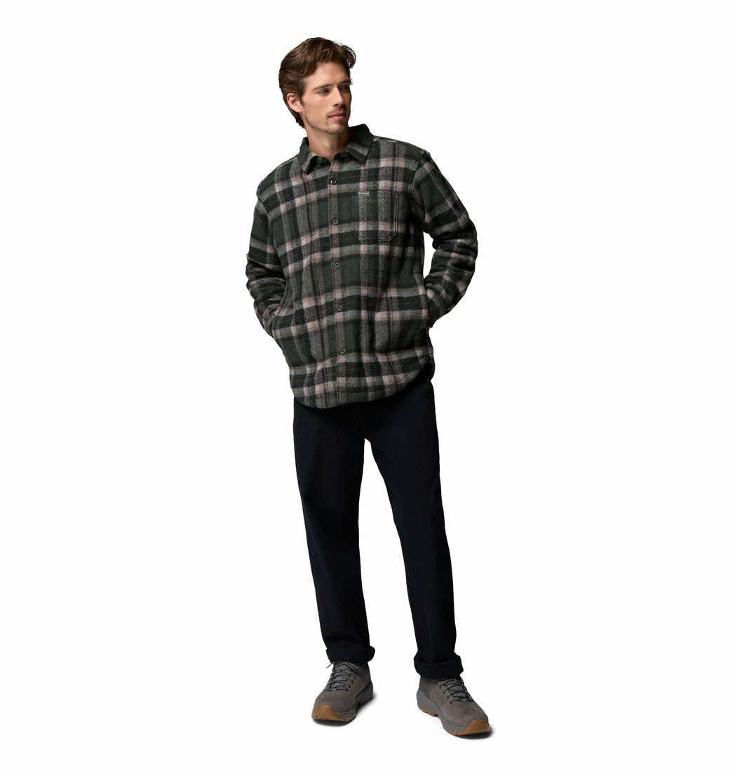 Columbia Mens Hunter Arch shirt jacket in Greenscape Trac plaid, full - length model view