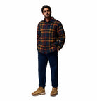 Columbia Mens Hunter Arch shirt jacket in Collegiate Navy plaid, full - length model view