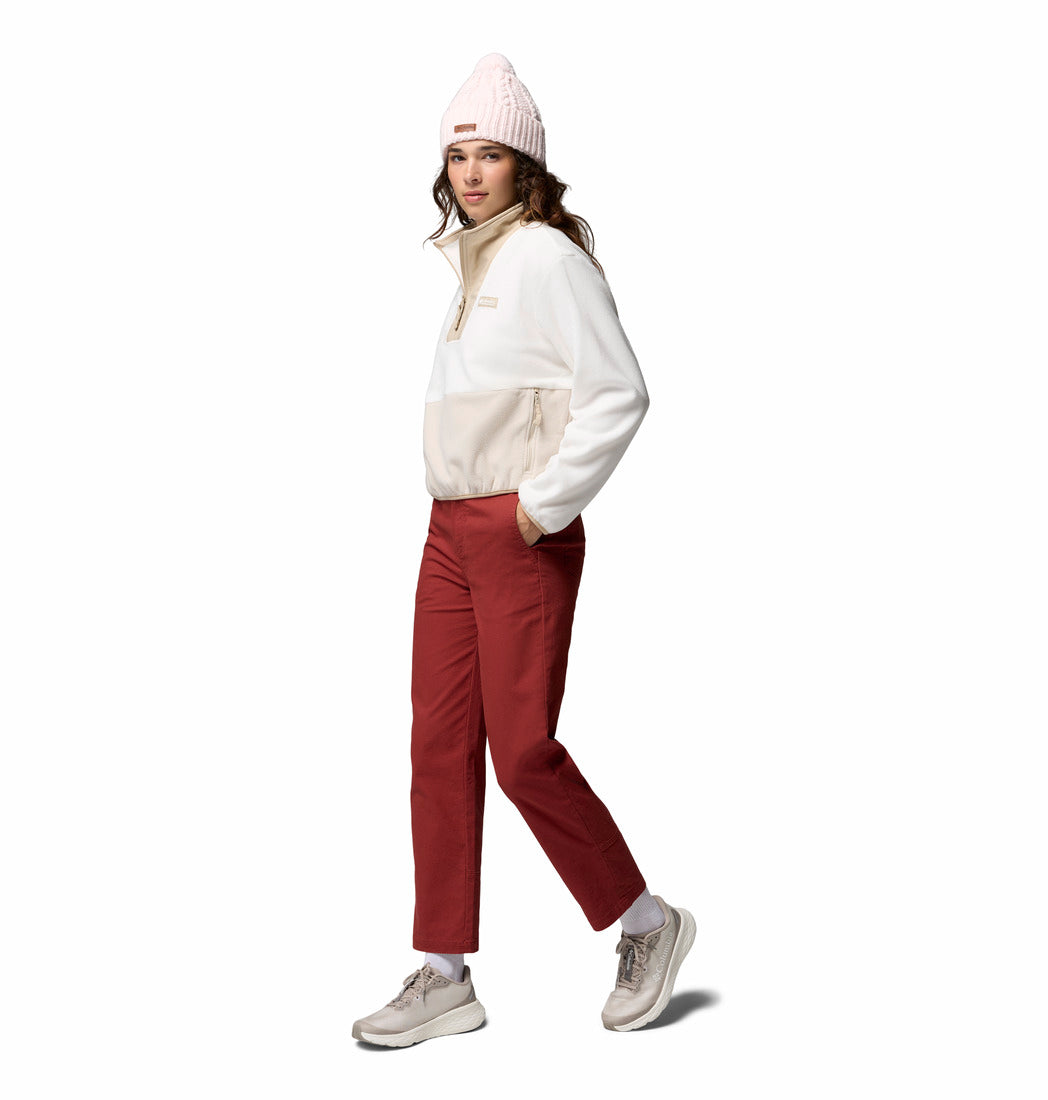 Columbia Sequoia Grove II half zip fleece in Sea Salt Ancie, full - length side model view.