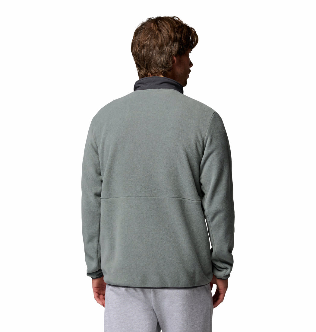 Columbia Sequoia Grove II half-zip fleece in Sedona Sage, back model view.