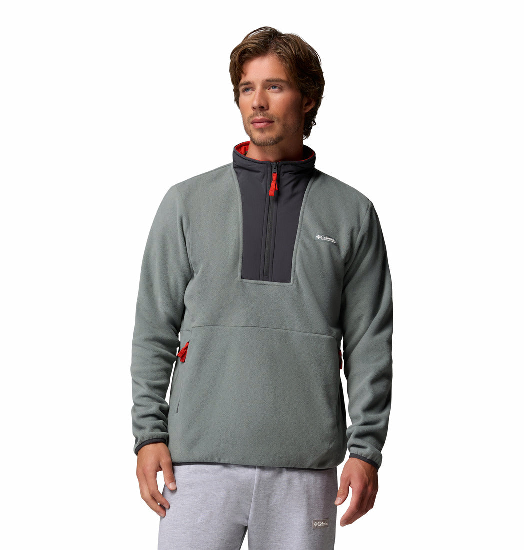 Columbia Sequoia Grove II half-zip fleece in Sedona Sage, front model view.