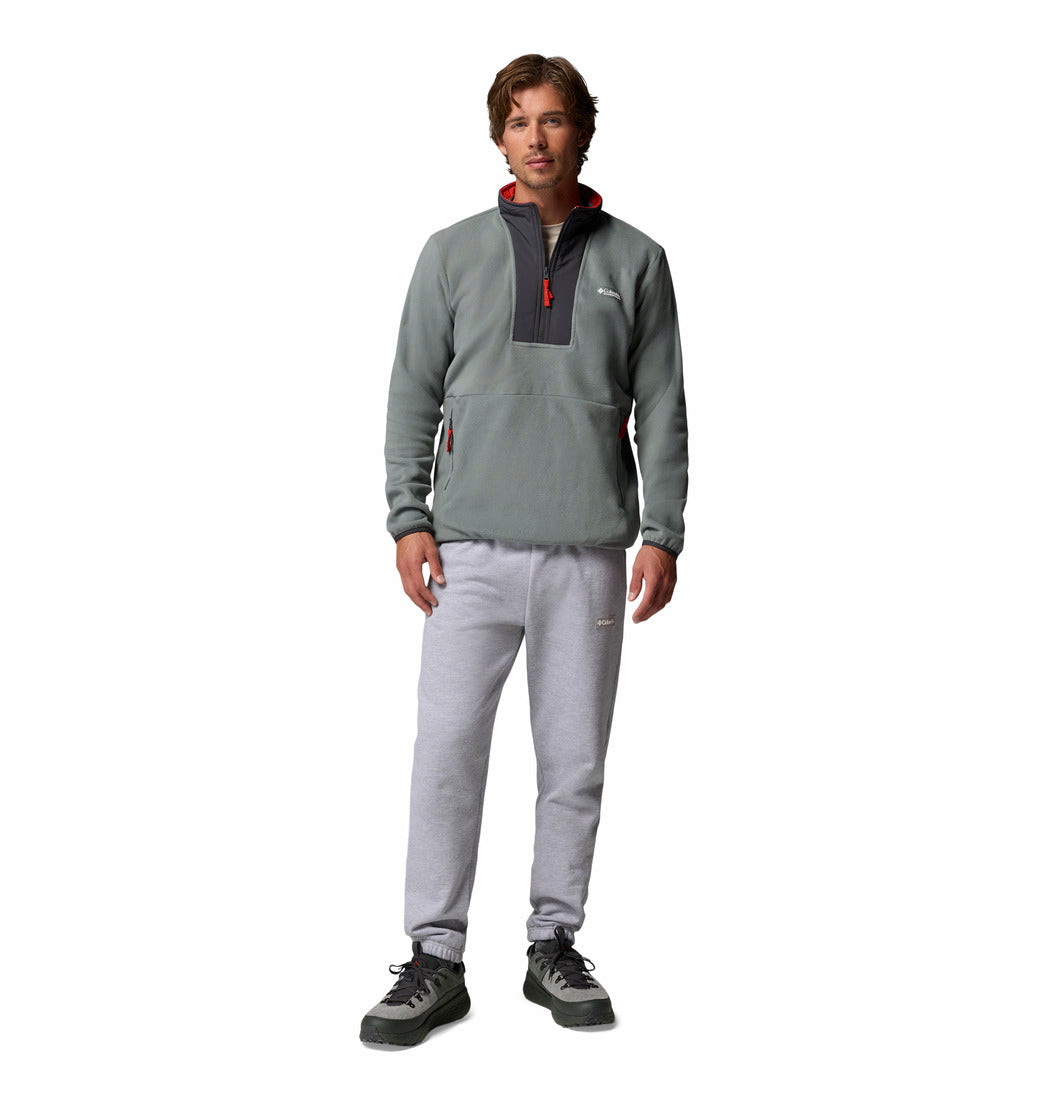 Columbia Sequoia Grove II half-zip fleece in Sedona Sage, full - length model view.