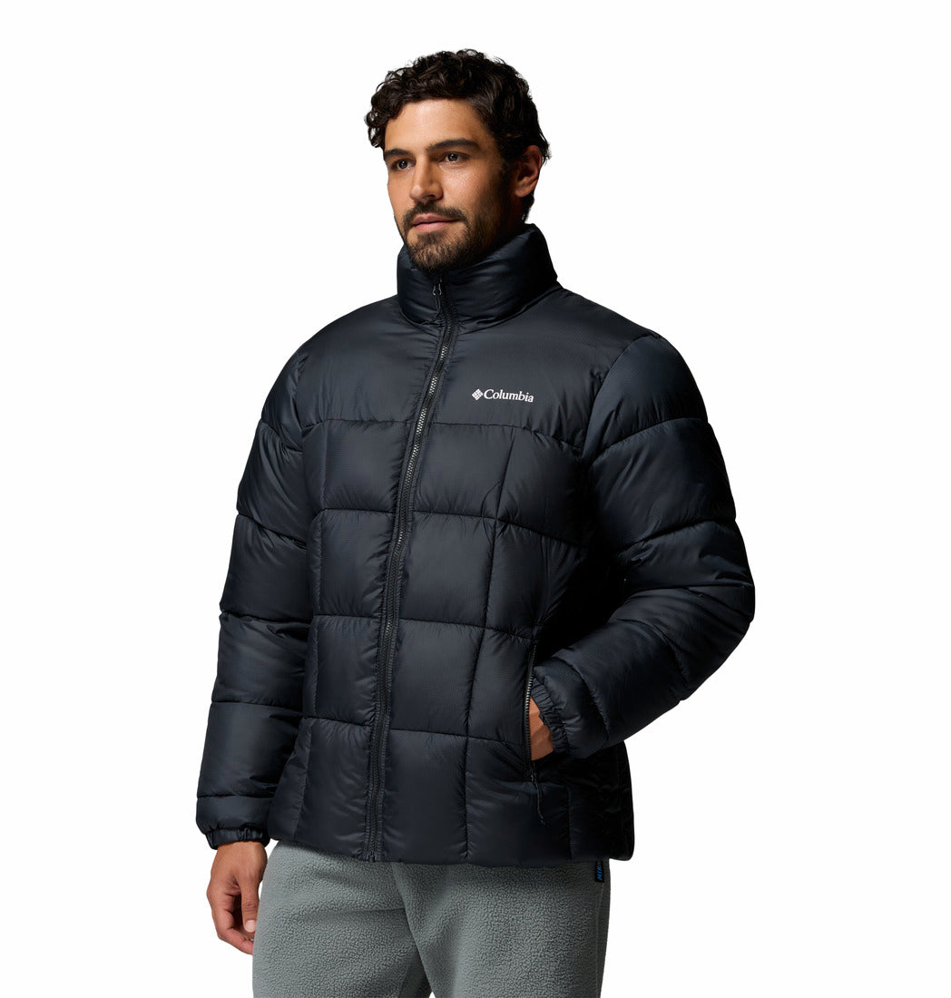 Columbia Mens Puffect Iv Jacket in black, angled model view