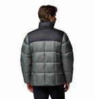 Columbia Mens Puffect IV Jacket in Sedona Sage, back view showing black upper panel and quilted design