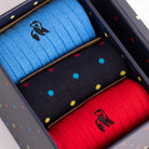 Swole Panda Sock Gift Box - 3 Pairs - Multi Coloured Dots Red/Navy/Blue back view
