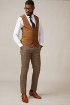 MARC DARCY Kelvin Double Breasted Tan Waistcoat TAN side view