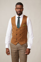 MARC DARCY Kelvin Double Breasted Tan Waistcoat TAN front view