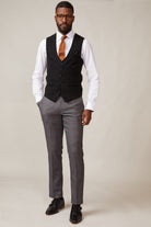 MARC DARCY Kelvin Single Breasted Black Waistcoat Black flat front view