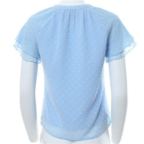 Baby blue short sleeve top rear view