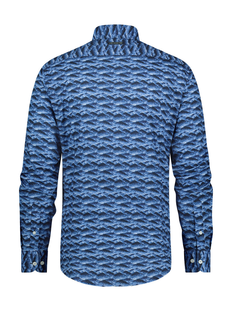 Men's Classic Blue Shirt With Rocky Mountain Pattern-Back View