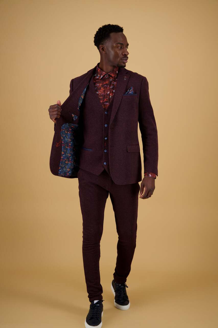 Men's Burgundy Pique Blazer-Model Front View