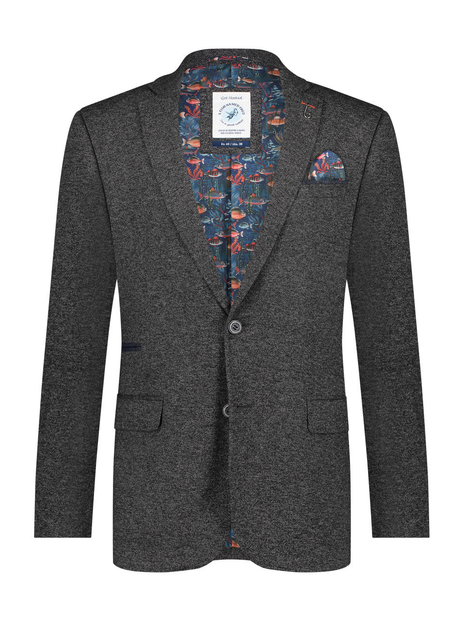 A Fish Named Fred Dark Grey Pique Blazer Dark Grey front view