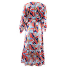 Ghost back view of the Cassandra blue and coral midi dress