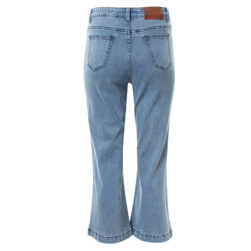 Ladies Bernie Crop Flare Denim Jeans-Ghost Back View