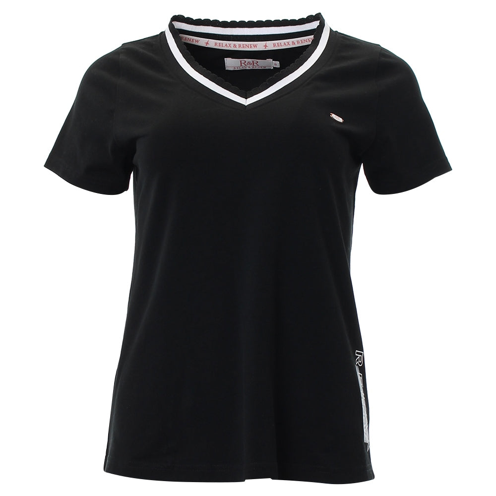 Ladies Leah Black V-Neck Tee-Front View