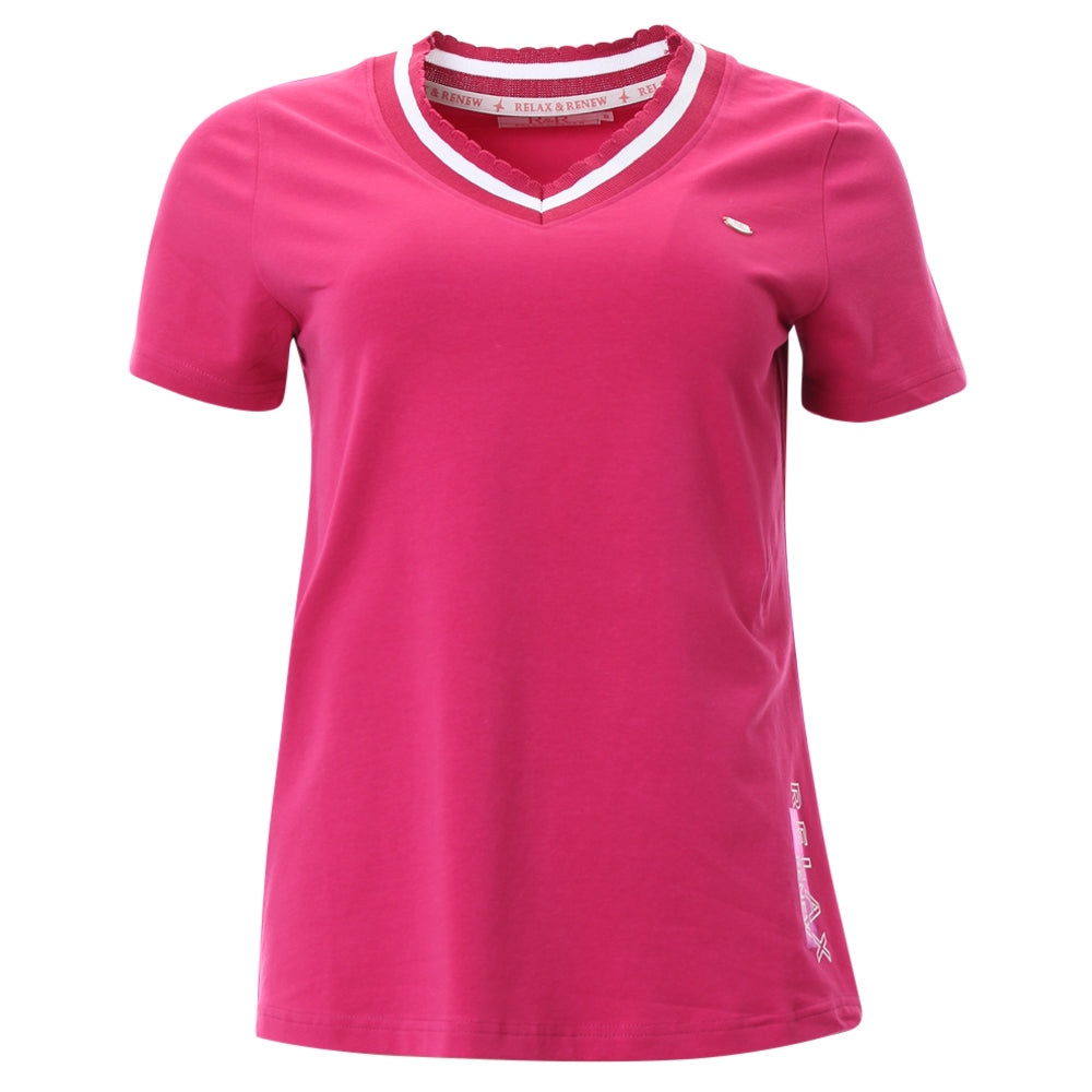 Ladies Leah Cerise Pink V-Neck Tee-Front View