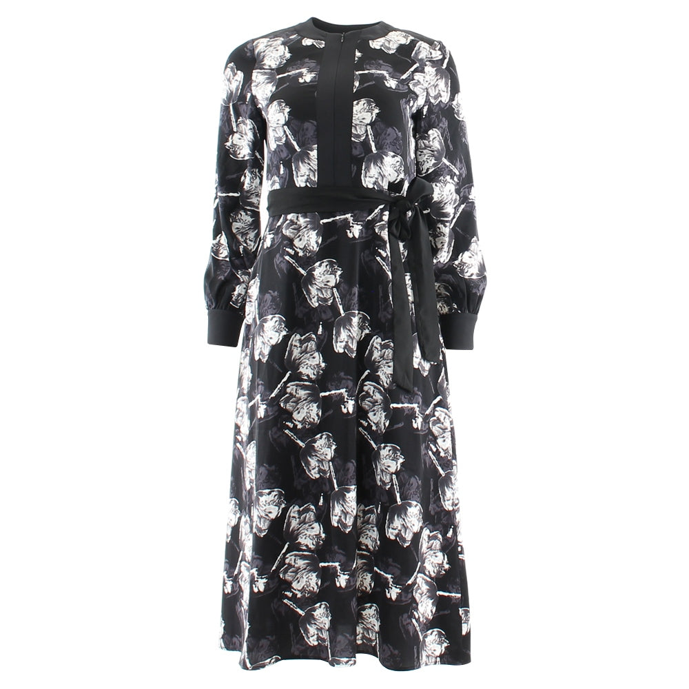 Ladies Thalia Midi Black Floral Dress-Ghost Front View