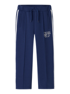 Navy blue pants with a logo on a white background