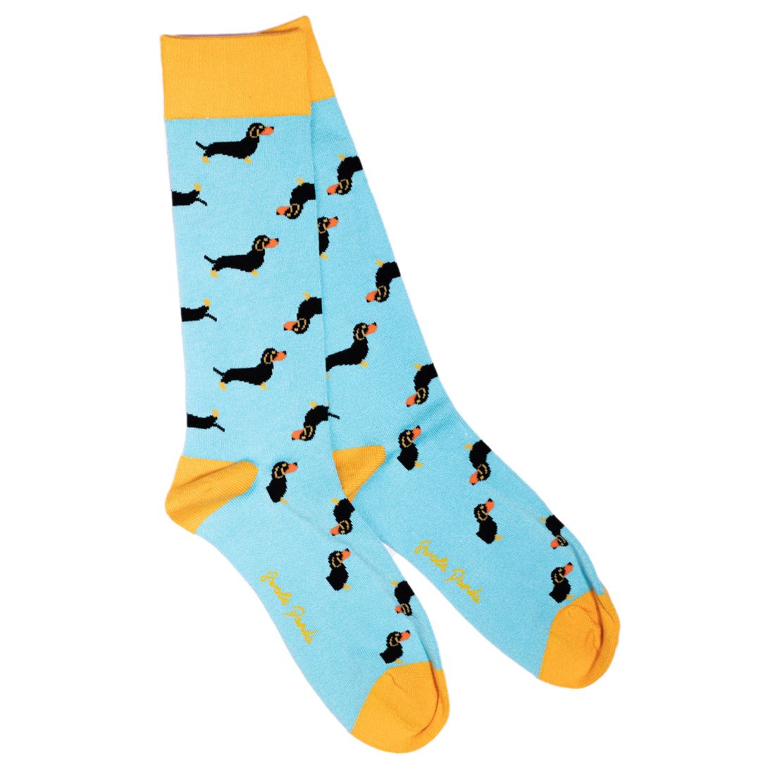 Swole Panda Sausage Dog Bamboo Socks BLUE/BLACK front view