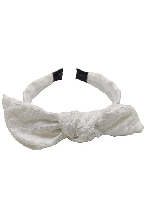 Girl's White Flower Lace Bow Hairband-Front View