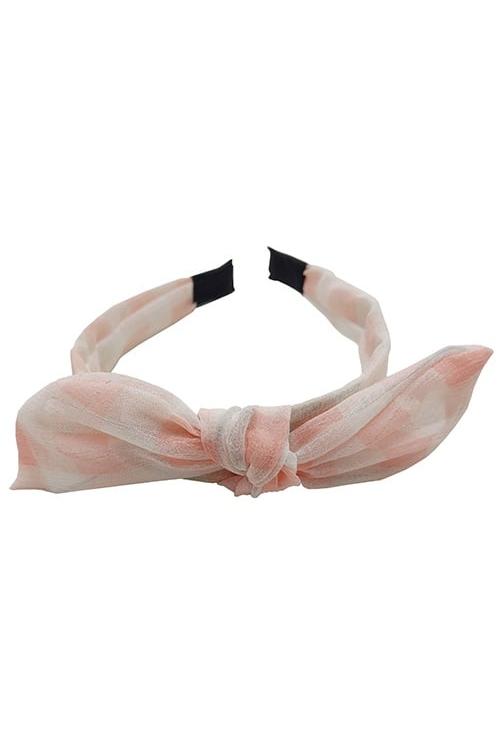 Girl's Peach Gingham Bow Hairband-Front View