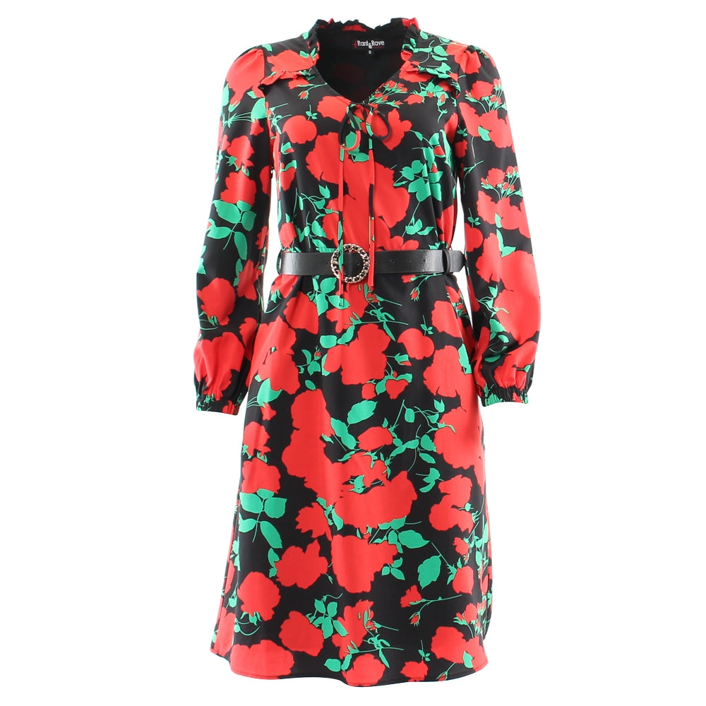 RANT & RAVE LADIES Andrea Midi Dress - Red Floral Red Floral detail view