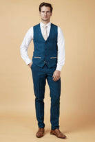 MARC DARCY Dion Tweed Blue Waistcoat Blue model front view