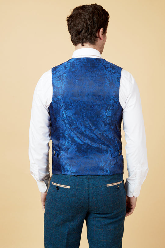 Dion Tweed Blue Waistcoat-Back detail view