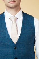 MARC DARCY Dion Tweed Blue Waistcoat Blue back view