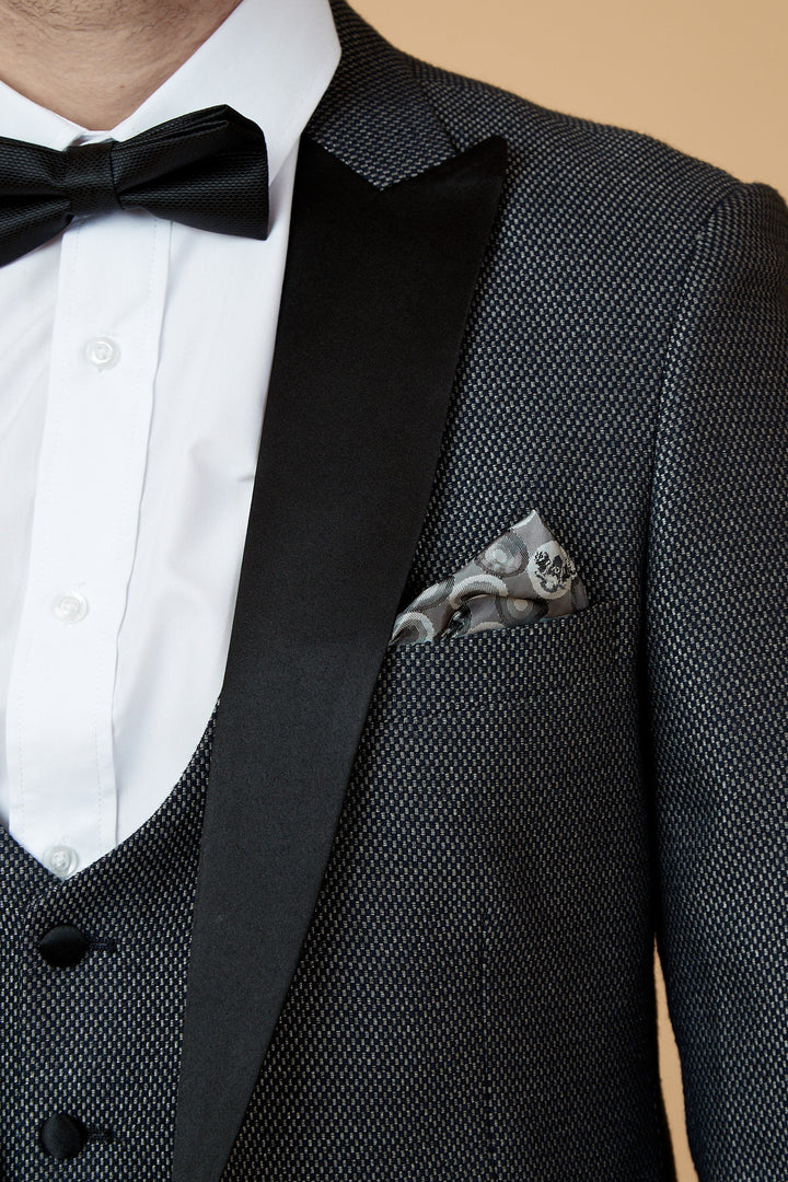 Spencer Charcoal Grey Tux Lapel Blazer-Lapel view