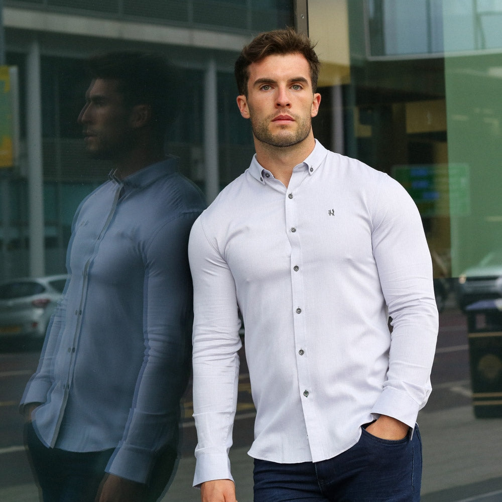 Men's Nathan Long Sleeve Grey Shirt-Front View 2
