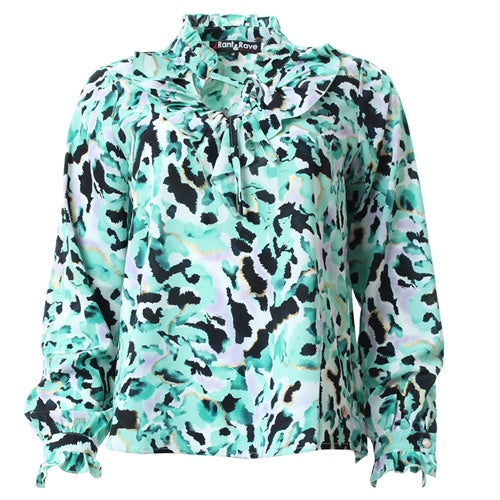 Women's Ria Green Blouse-Ghost Front View