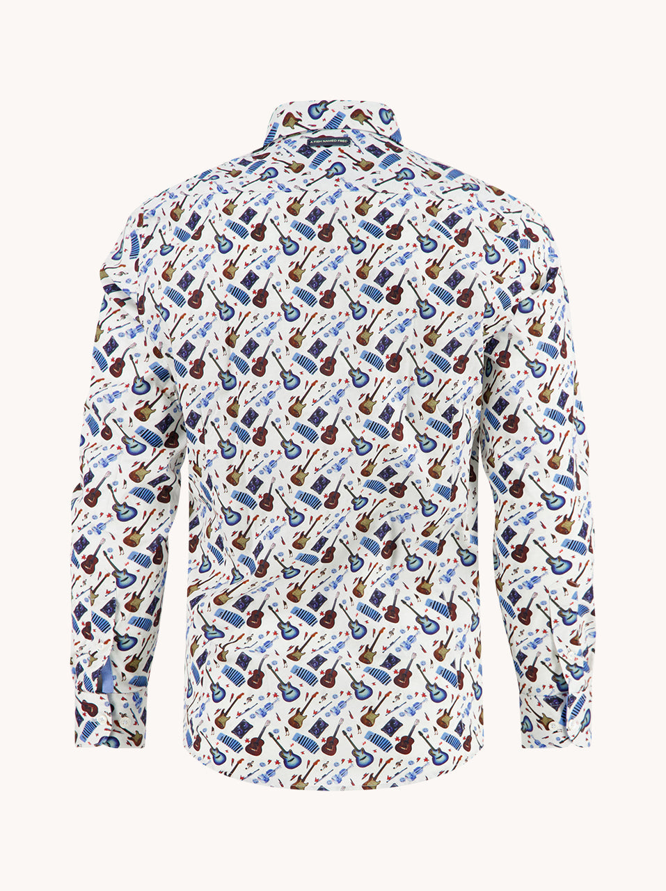 Men's Long Sleeve Shirt With Guitar Pattern-Off White-Back View
