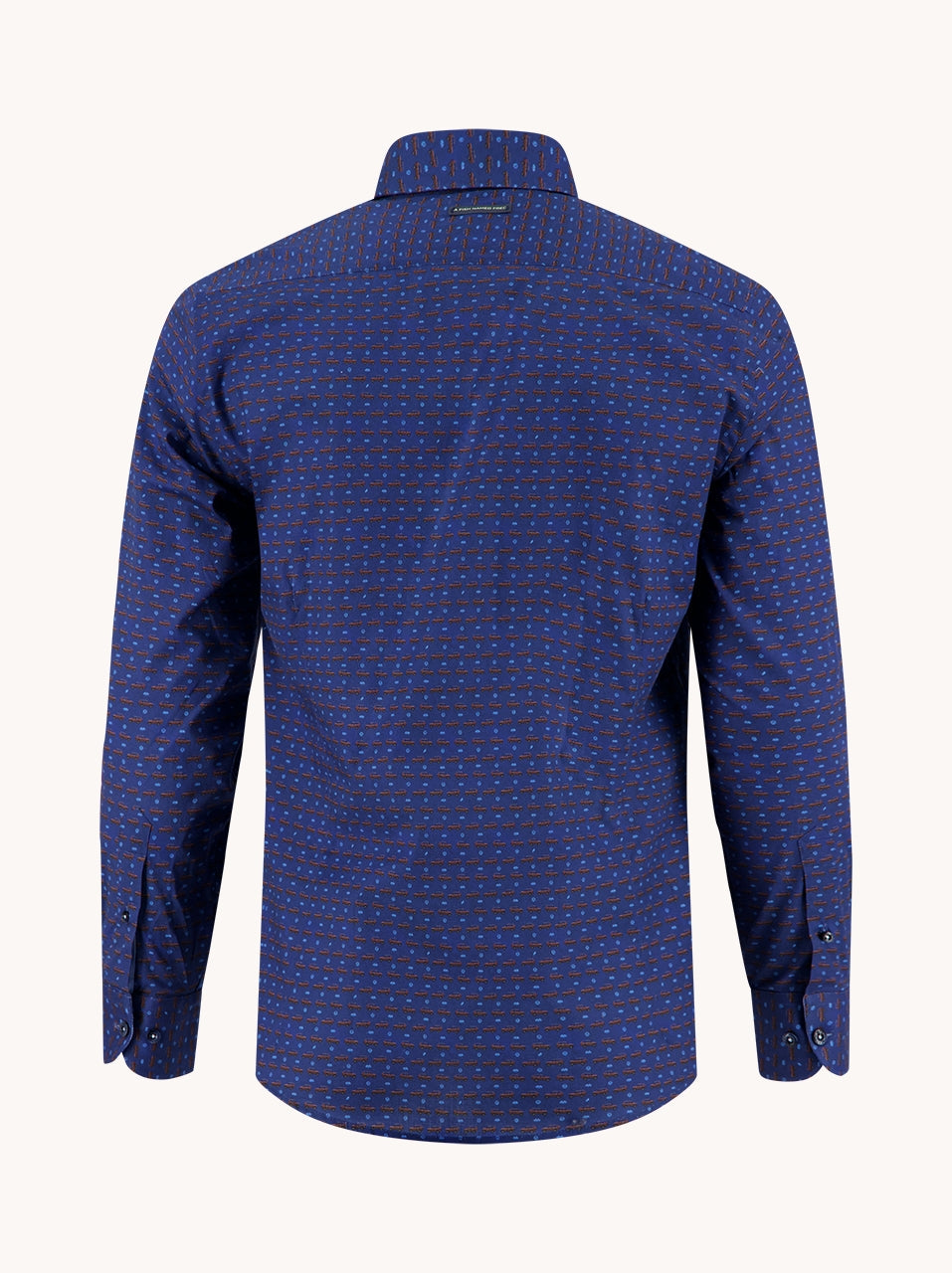 Men's Long Sleeve Navy Shirt With Wagon Pattern-Back View