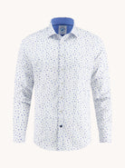 A Fish Named Fred Long Sleeve Classic Blue Shirt With Sketch Pattern Classic Blue model front view
