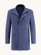 A Fish Named Fred Classic Blue Funnel Neck Coat CLASSIC BLUE model front view