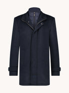 A Fish Named Fred Navy Funnel Neck Coat Navy model front view