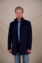 A Fish Named Fred Navy Funnel Neck Coat Navy front view