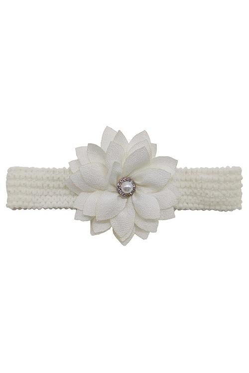 Girl's Cream Web Hairband with Flower-Front View