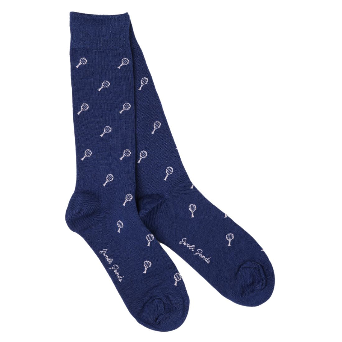 Swole Panda Tennis Raquet Bamboo Socks Blue front view
