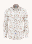 A Fish Named Fred Long Sleeve Shirt With Birdy Blooms Pattern Sand model front view
