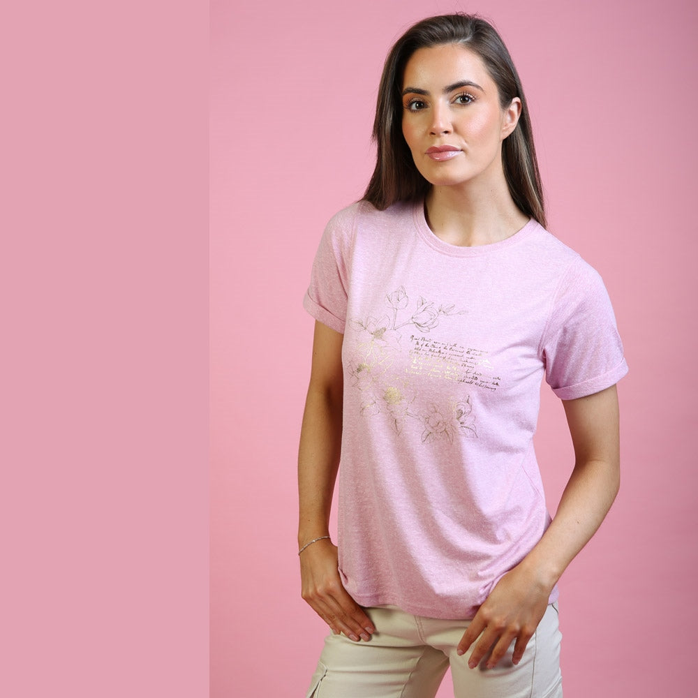 Ladies Eimear Pink T-Shirt-Model Front View